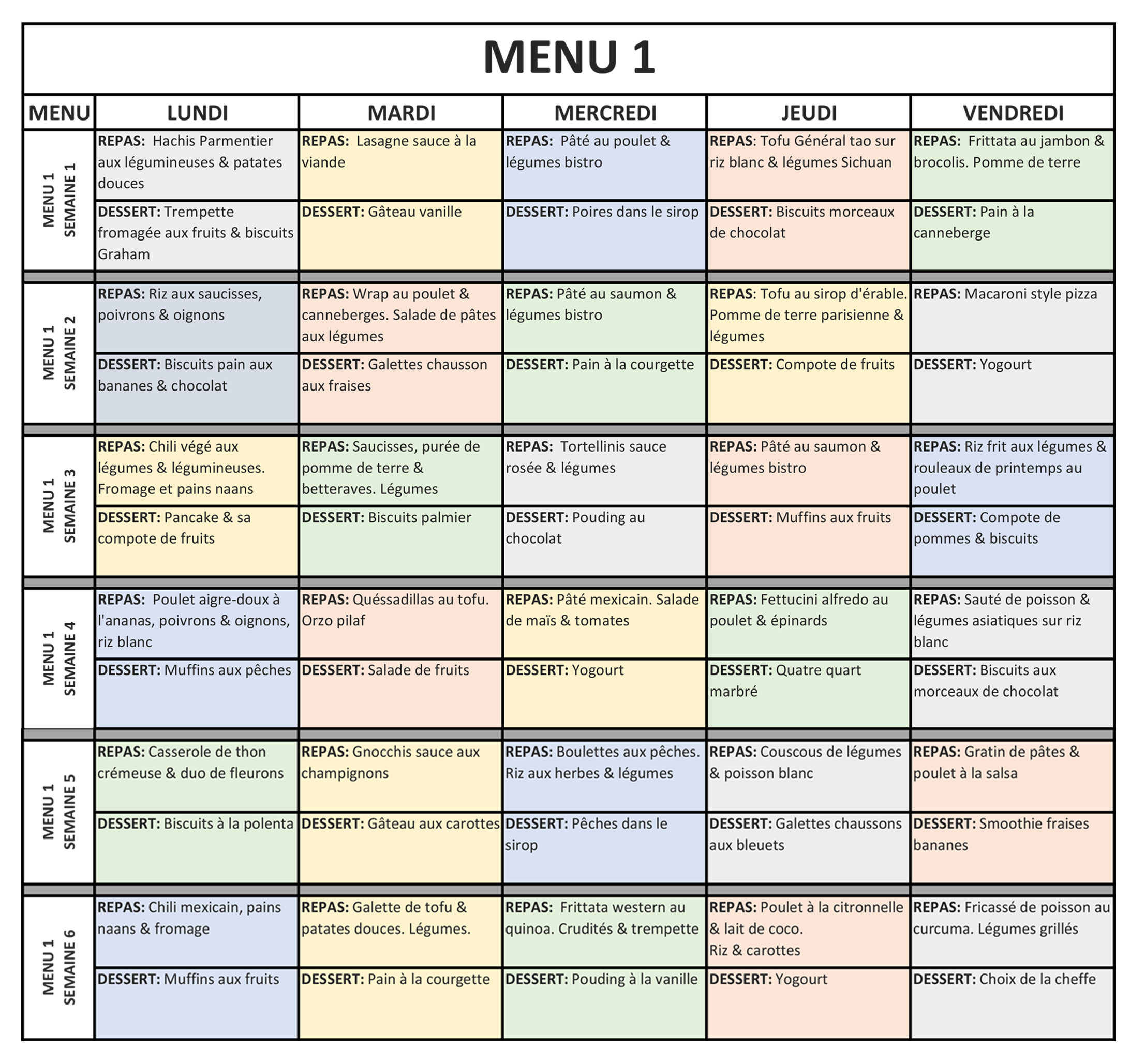 Menu garderie - Série 1